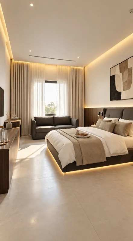 Guest room with king bed and sofa at Amāra Hotel, Nizamabad