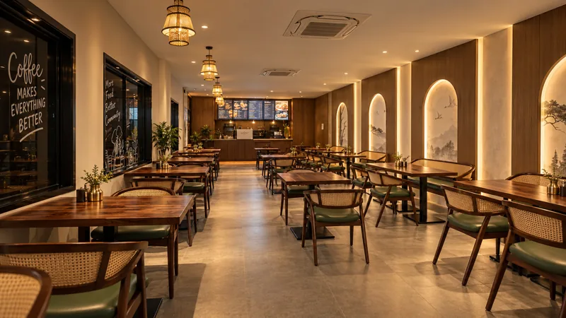 Cafe Amara seating in the evening