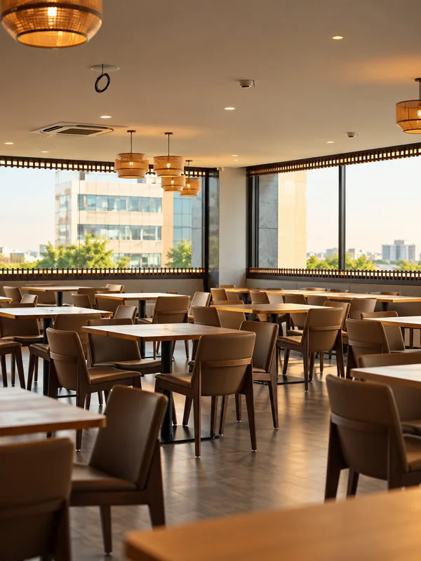 Telugu Theory dining hall with window seating